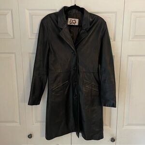 FM Canada Vintage Black Long Leather Trench Coat Large